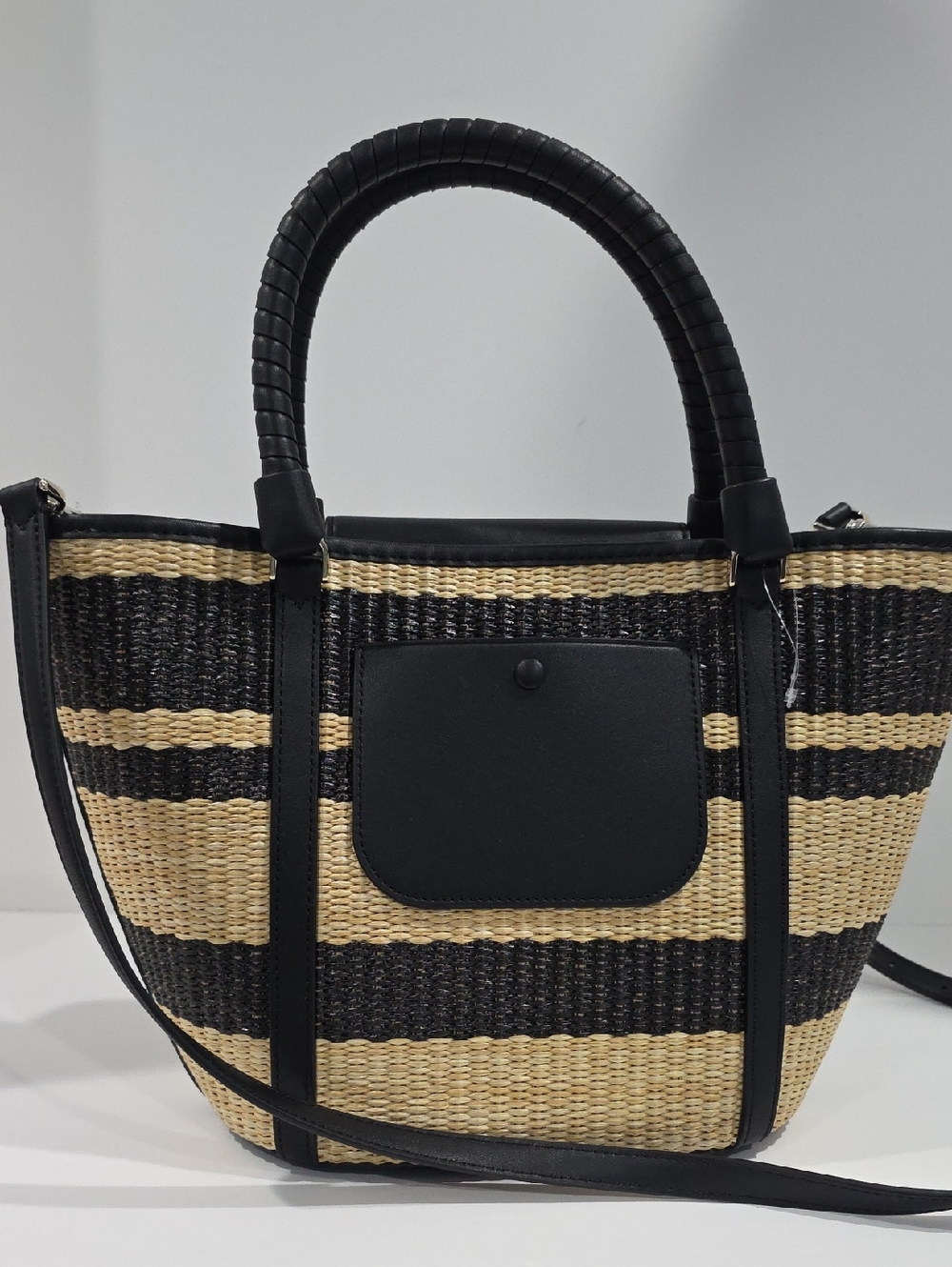 NEW ☑️ Kate Spade CRUISE Medium Tote Raffia & Black leather - Picture 9 of 16